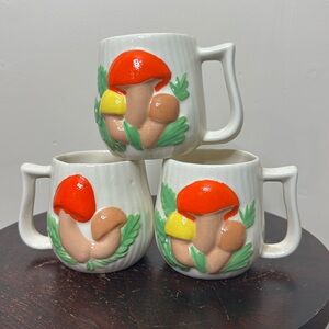 Vintage Arnels mushroom coffee mugs glazed ceramic set of 3